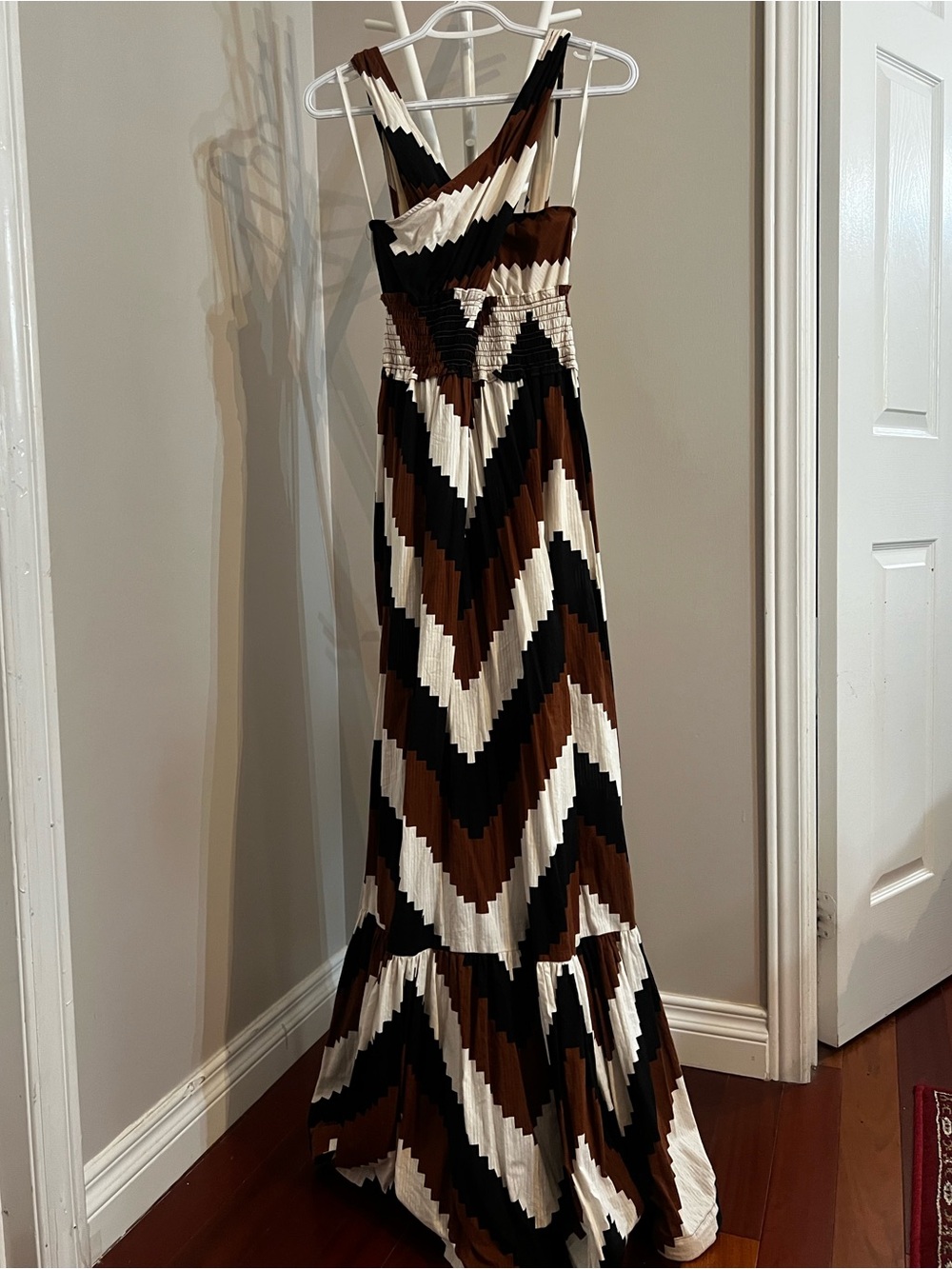 Anthropologie Brown Black and Cream Chevron Maxi Dress - Picture 3 of 8